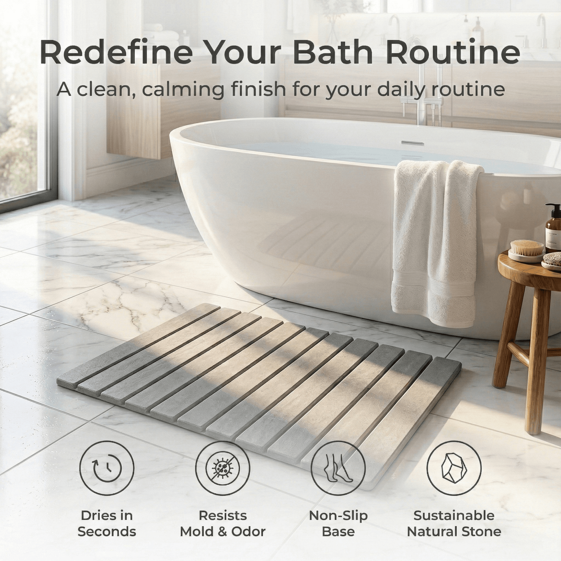 Stone bath mat detail view 1