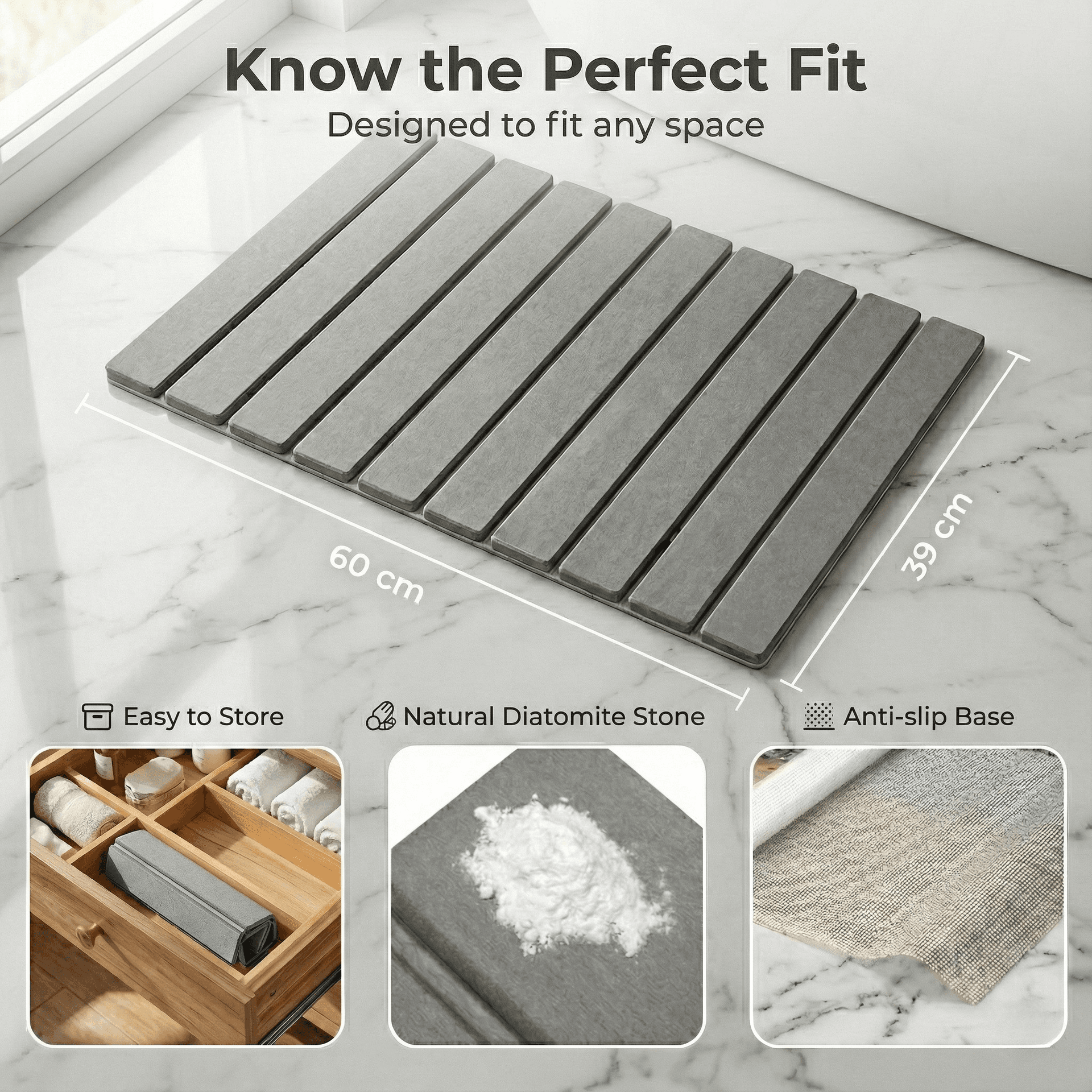 Stone bath mat texture close-up